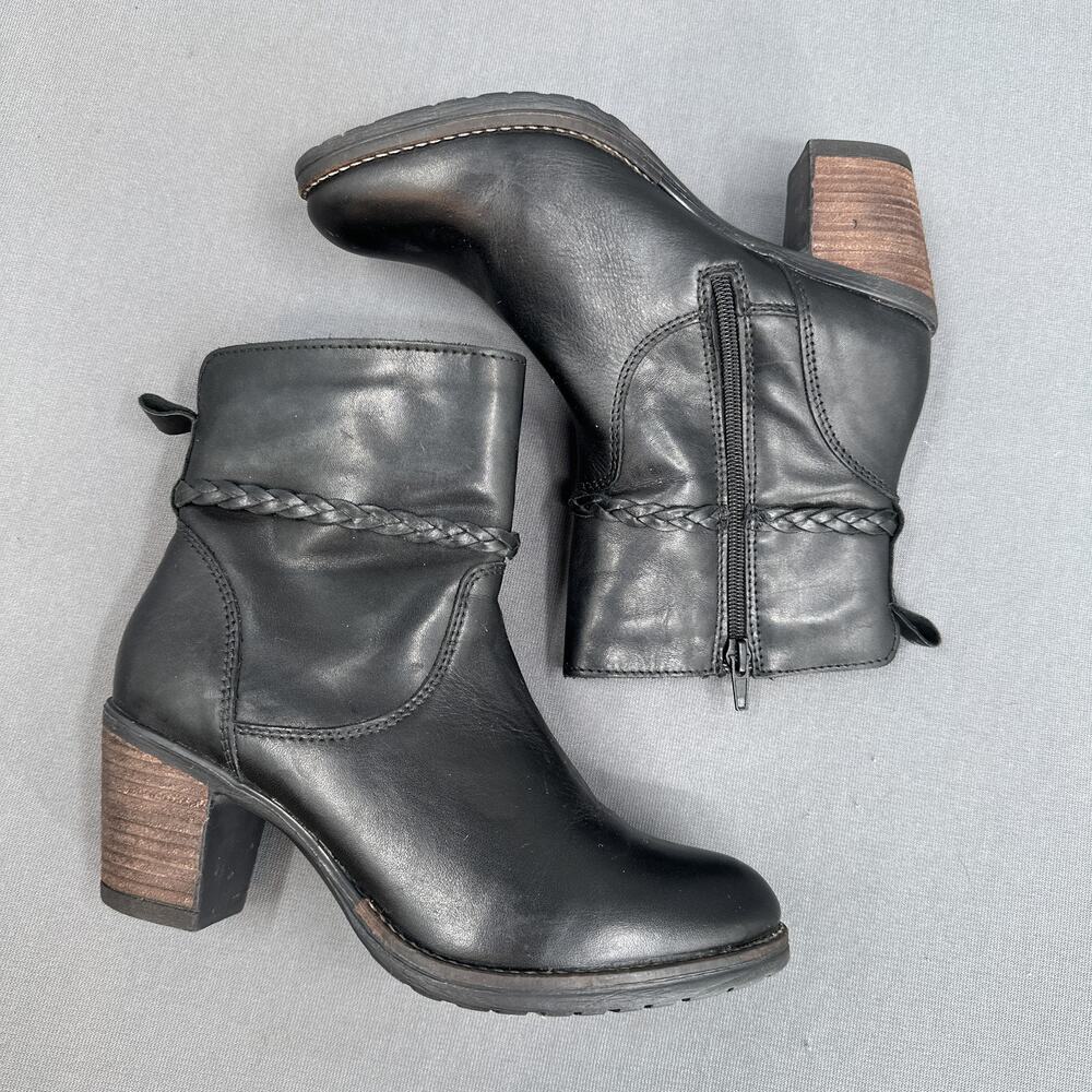 Valencia Black Leather Ankle Boots Womens 7-7.5 Western Biker Booties Side Zip